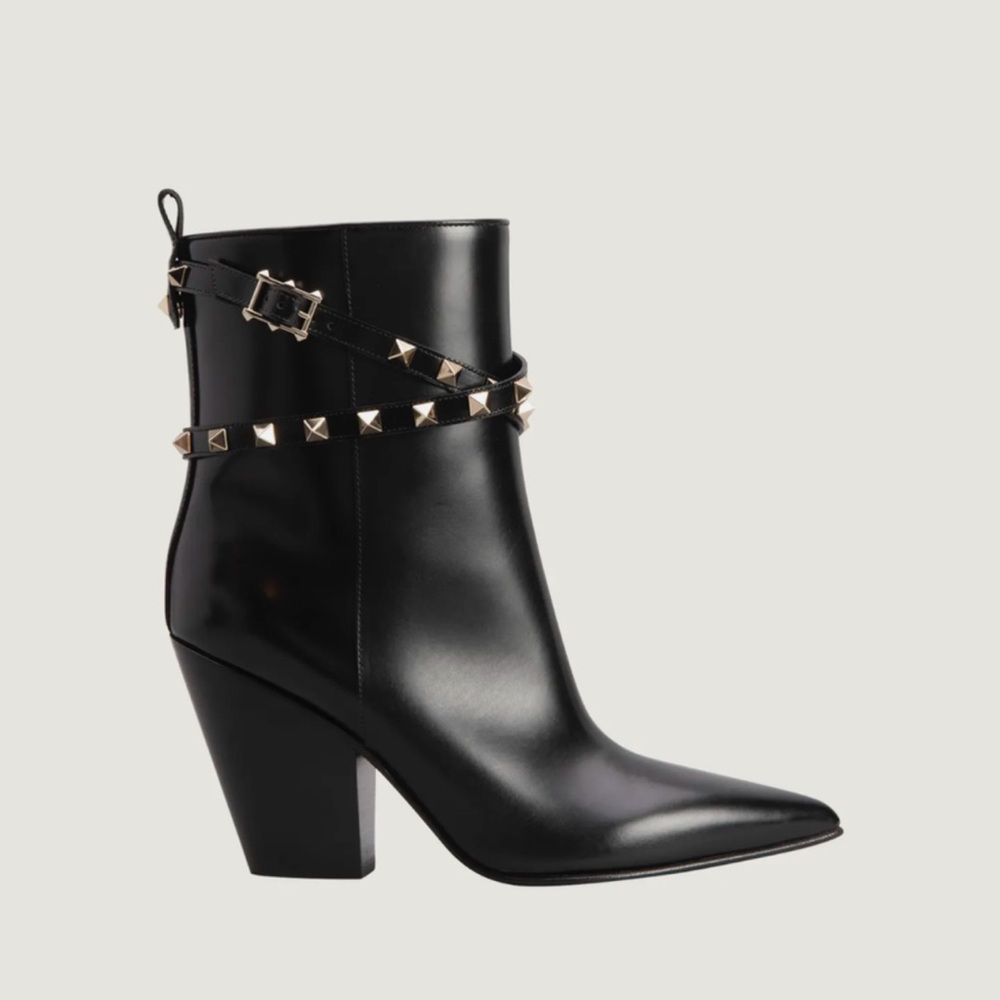 Valentino Garavani Black Ankle Boots with Gold Rockstuds